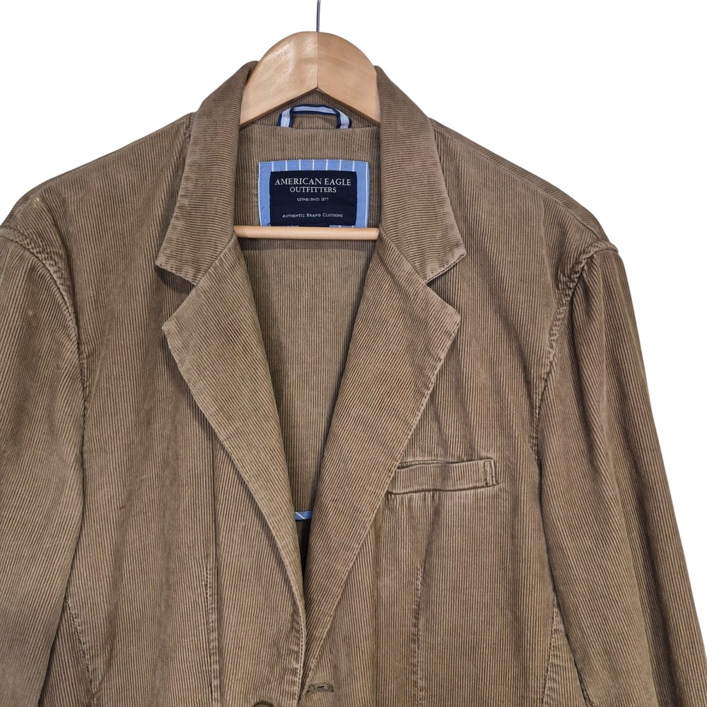 American Eagle Blazer Men Large Brown Cotton Corduroy Sport Coat Lion Crest
